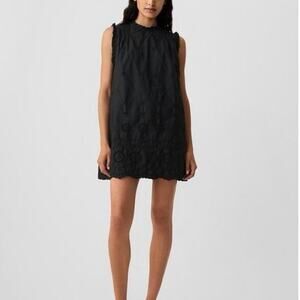 Gap x Doen Size S Eyelet Mini Shift Dress Black Ruffles Sleeveless